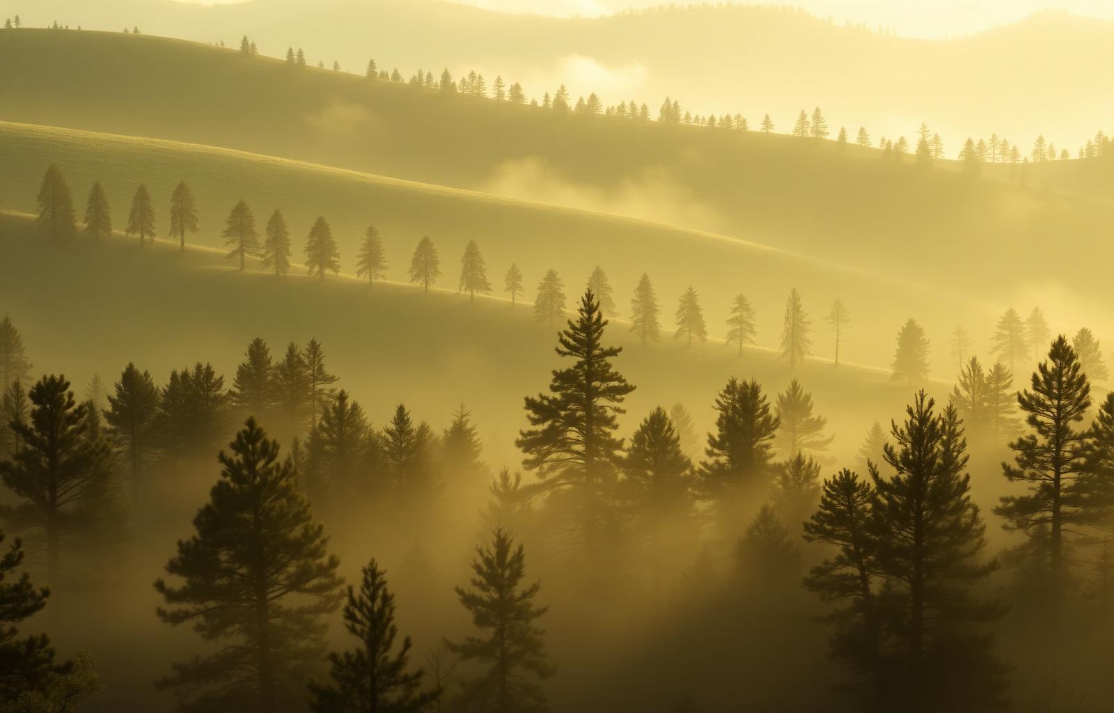 Misty forest at dawn